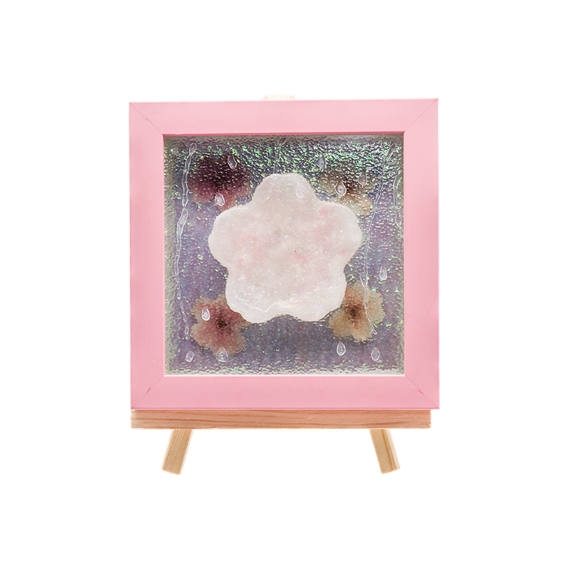 Lâmpada de arte em flor de cerejeira com moldura de madeira amarela - Chuva Yozakura