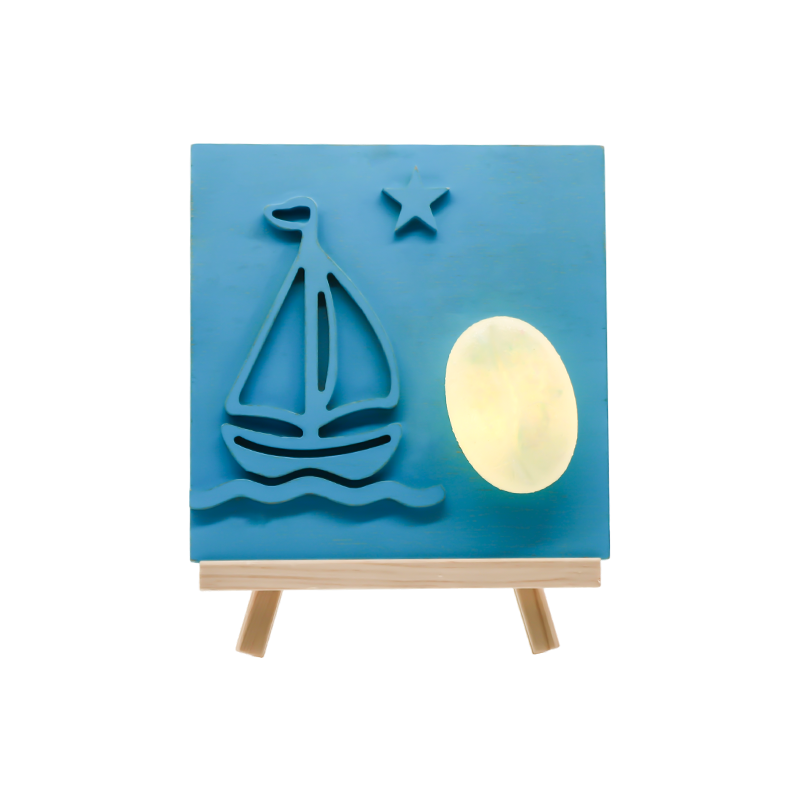 Lâmpada de madeira esculpida em bambu para veleiro Ocean Color - Sail Shadow Baking