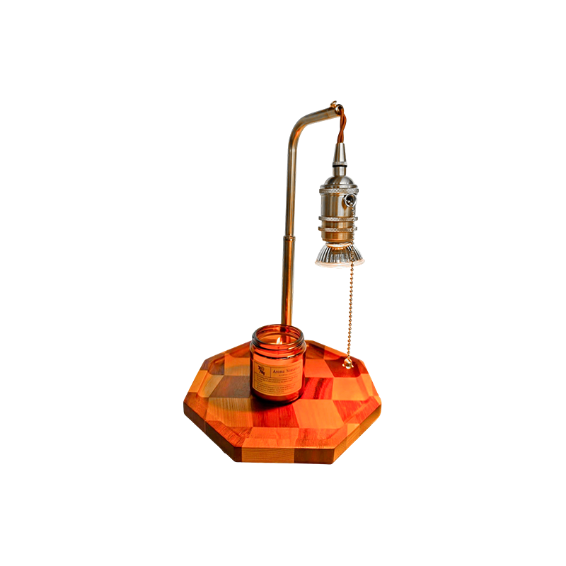 Lâmpada retro aquecedor de velas com latão e madeira - Gilded Dawn