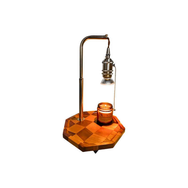 Lâmpada retro aquecedor de velas com latão e madeira - Gilded Dawn